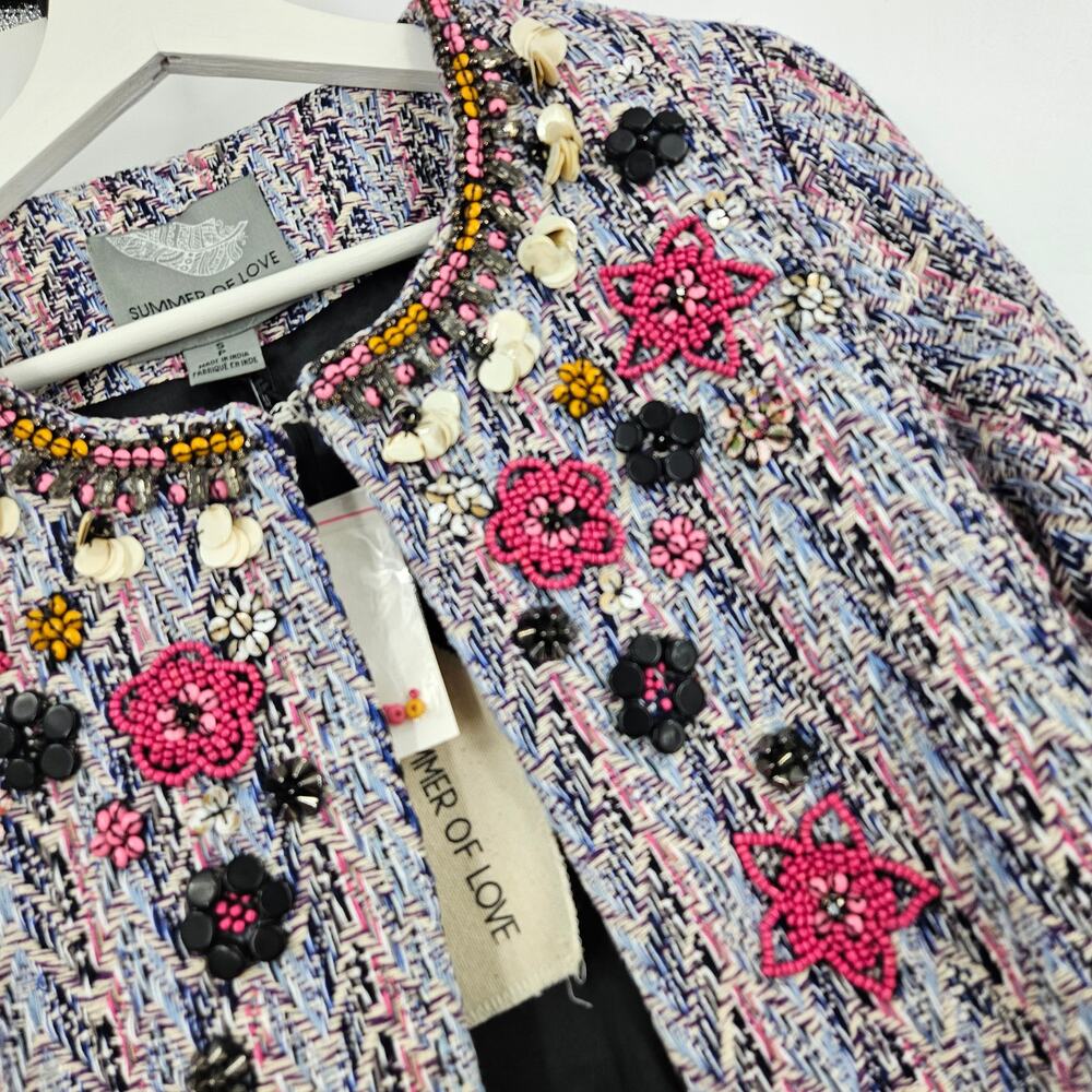 Anthropologie Summer Of Love Suzy Tweed Jacket Beaded Embellished NWT Size S - Picture 3 of 8